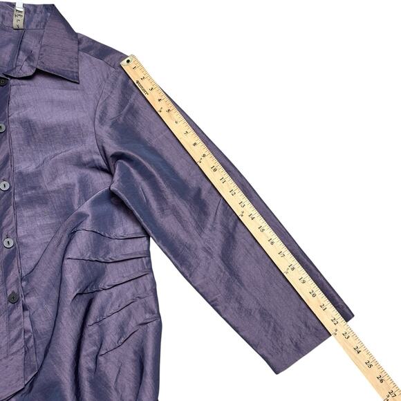 A La Mode by XiAO Taffeta Jacket Womens M Purple Asymmetrical Button Lagenlook - Picture 12 of 16